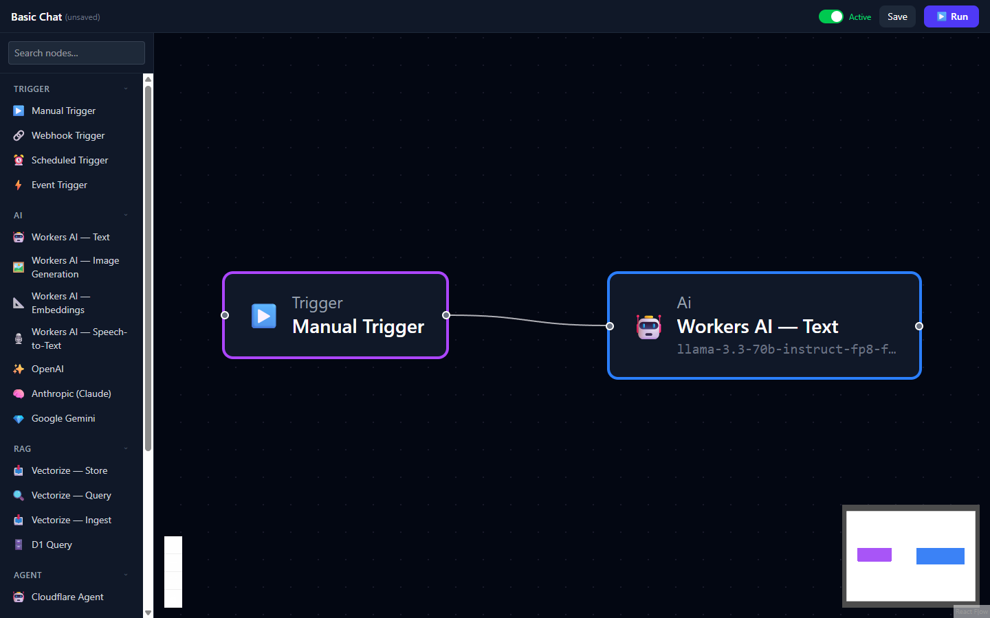 Cloudflare AI Flows visual canvas